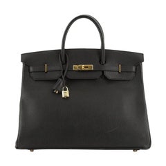 Hermes Birkin Handbag Noir Ardennes with Gold Hardware 40