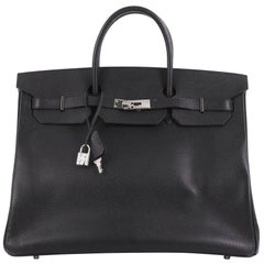 Hermes Birkin Handbag Noir Ardennes with Palladium Hardware 40