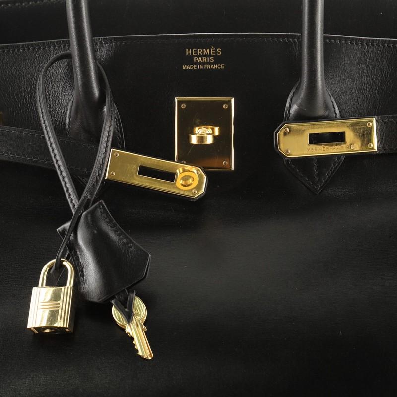 Women's or Men's Hermes Birkin Handbag Noir Box Calf With Gold Hardware 35