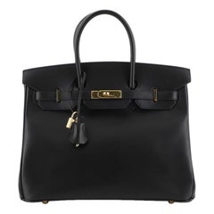 Hermes Birkin Handbag Noir Box Calf With Gold Hardware 35