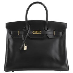 Hermes Birkin Handbag Noir Box Calf with Gold Hardware 35