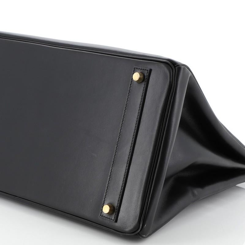 Hermes Birkin Handbag Noir Box Calf With Gold Hardware 40  In Good Condition In NY, NY