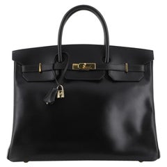 Hermes Birkin Handbag Noir Box Calf With Gold Hardware 40 