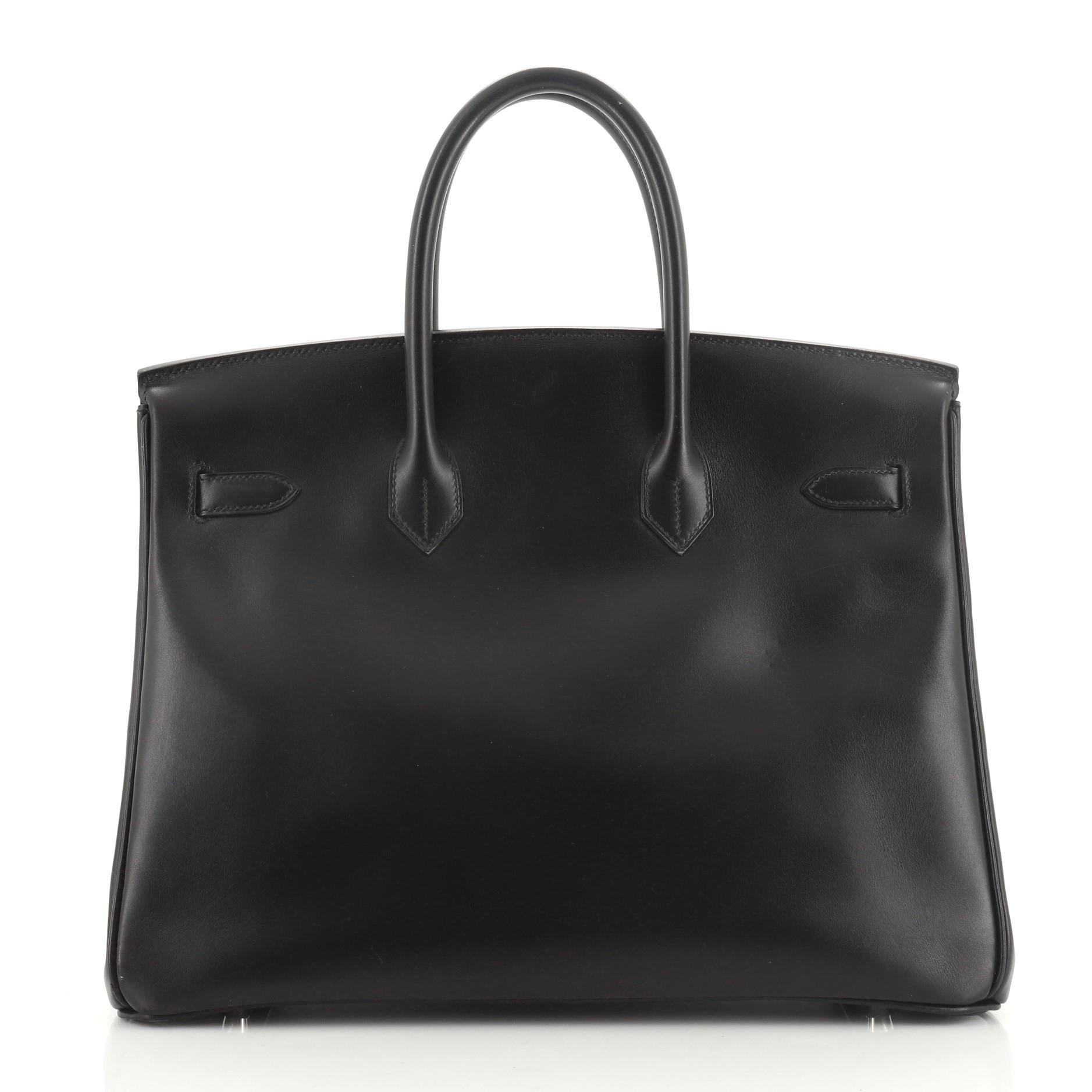 Black Hermes Birkin Handbag Noir Box Calf with Palladium Hardware 35