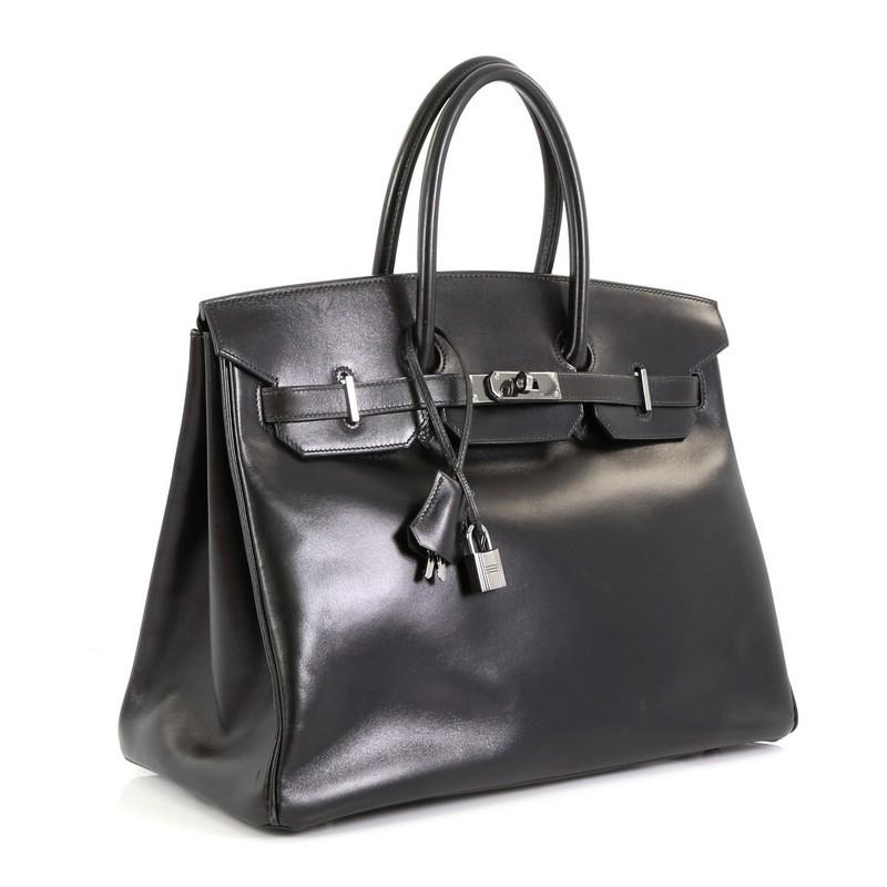 Black Hermes Birkin Handbag Noir Box Calf with Palladium Hardware 35
