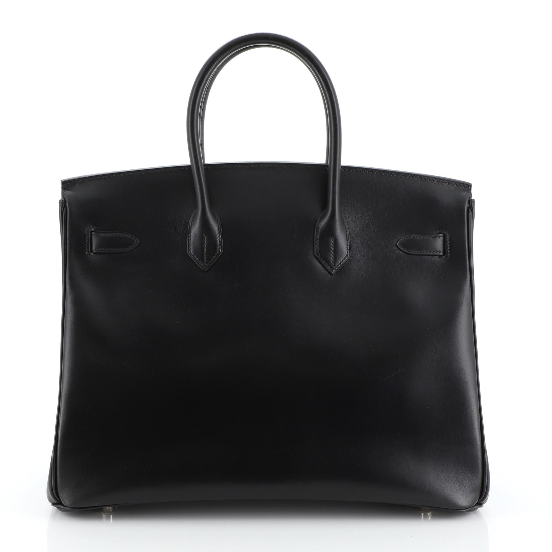 Hermes Birkin Handbag Noir Box Calf with Palladium Hardware 35 In Good Condition In NY, NY