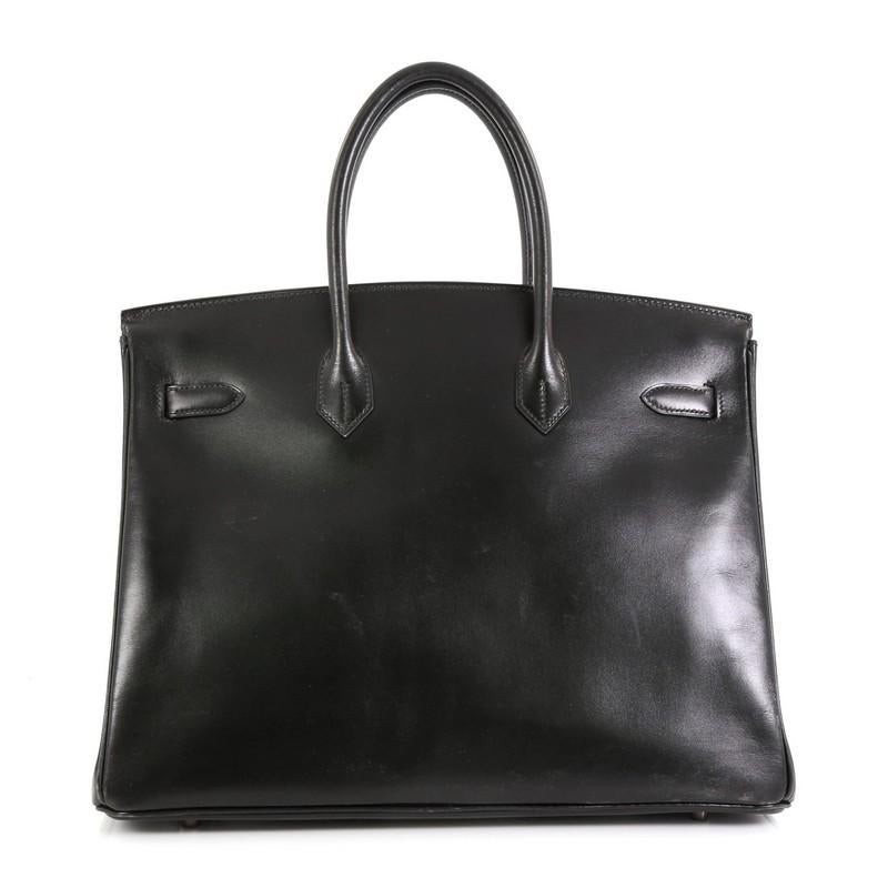 Hermes Birkin Handbag Noir Box Calf with Palladium Hardware 35 In Good Condition In NY, NY