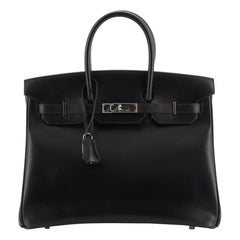 Hermes Birkin Handbag Noir Box Calf with Palladium Hardware 35