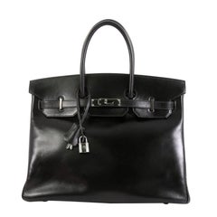 Hermes Birkin Handbag Noir Box Calf with Palladium Hardware 35