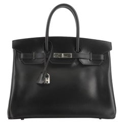 Hermes Birkin Handbag Noir Box Calf with Palladium Hardware 35