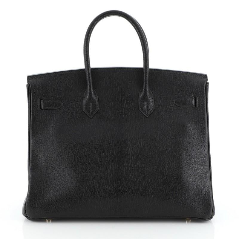 Black Hermes Birkin Handbag Noir Chevre de Coromandel with Gold Hardware 35