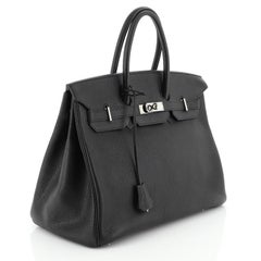 Hermes Birkin Handbag Noir Chevre de Coromandel with Palladium Hardware 35