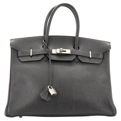 Hermes Birkin Handbag Noir Chevre de Coromandel with Palladium Hardware 35