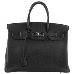 Hermes Birkin Handbag Noir Chevre de Coromandel with Palladium Hardware 35