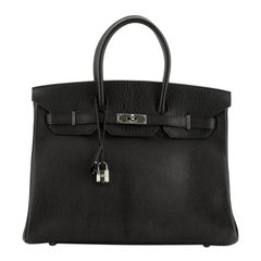 Hermes Birkin Handbag Noir Chevre De Coromandel With Palladium Hardware 35 