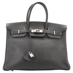 Hermes Birkin Handbag Noir Chevre de Coromandel with Palladium Hardware 35