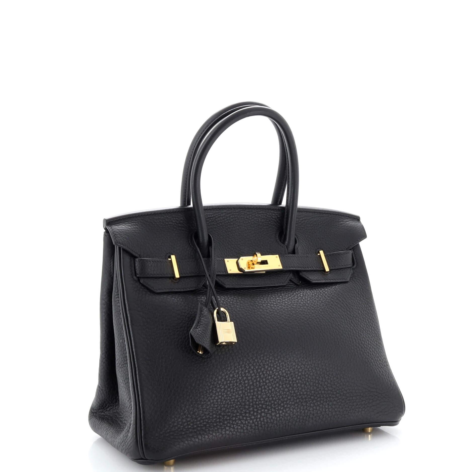Hermes Birkin Handbag Noir Clemence with Gold Hardware 30 In Good Condition In NY, NY