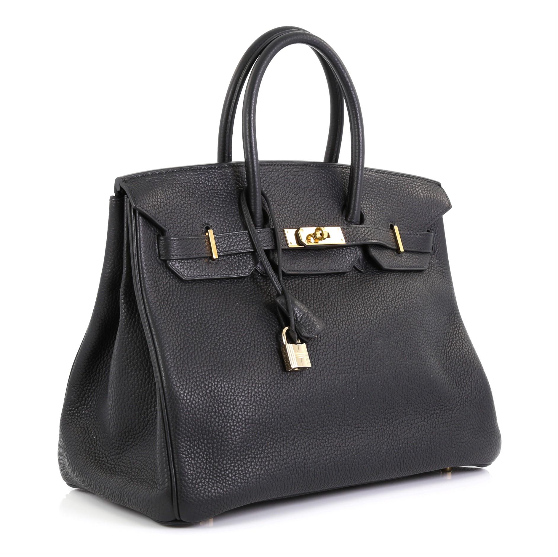Black Hermes Birkin Handbag Noir Clemence with Gold Hardware 35