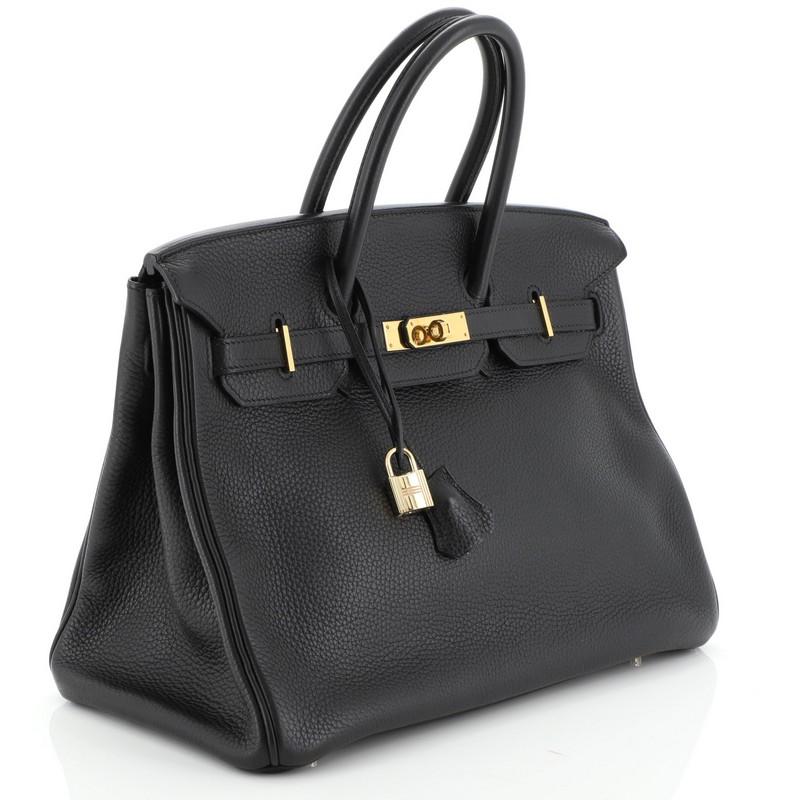 Black Hermes Birkin Handbag Noir Clemence With Gold Hardware 35 