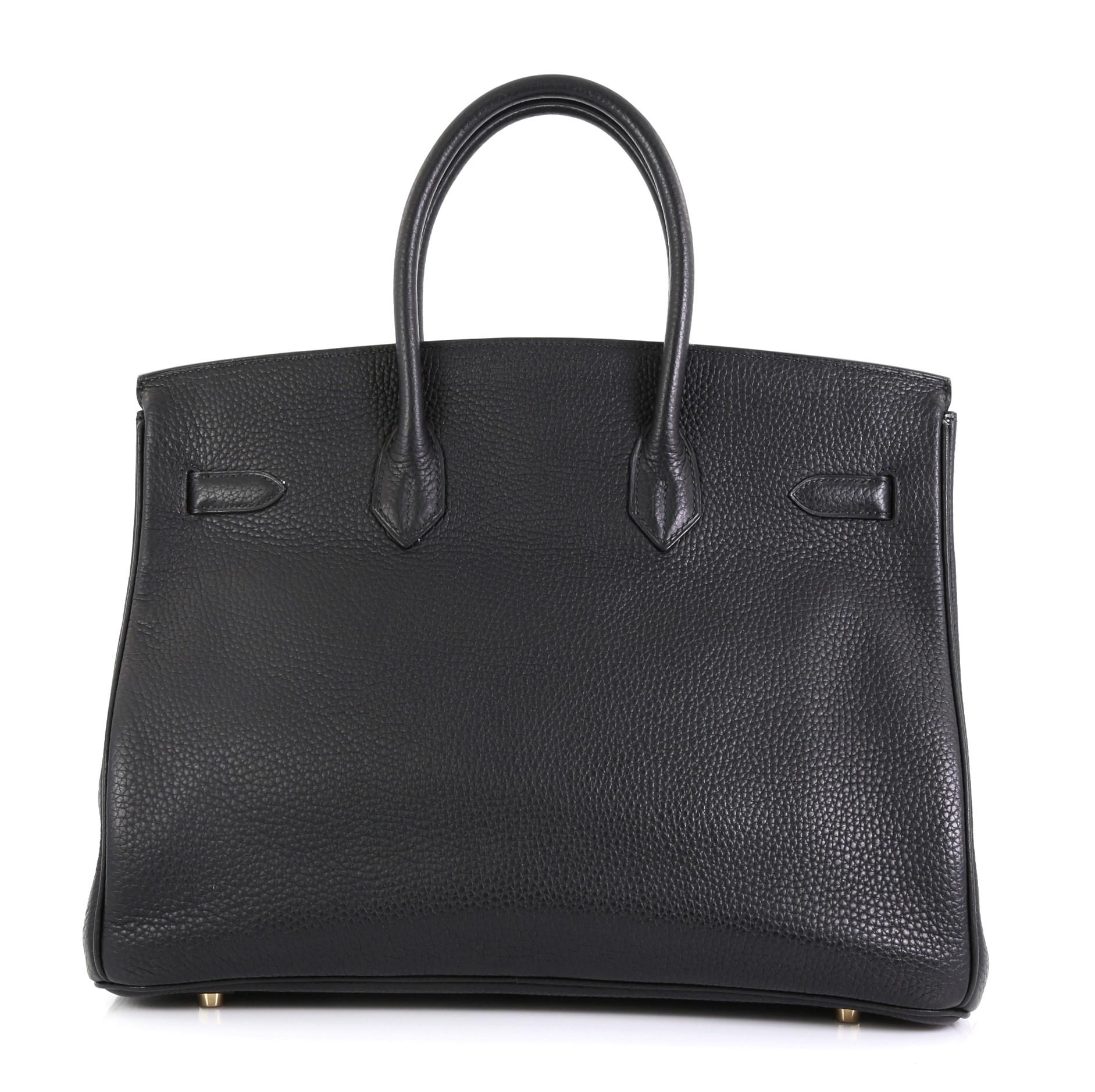 Hermes Birkin Handbag Noir Clemence with Gold Hardware 35 In Good Condition In NY, NY