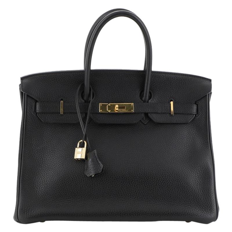 Hermes Birkin Handbag Noir Clemence With Gold Hardware 35 