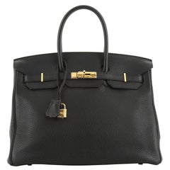  Hermes Birkin Handbag Noir Clemence with Gold Hardware 35
