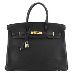 Hermes Birkin Sac à main Noir Clemence avec matériel doré 35