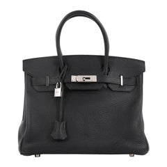 Hermes Birkin Handbag Noir Clemence with Palladium Hardware 30