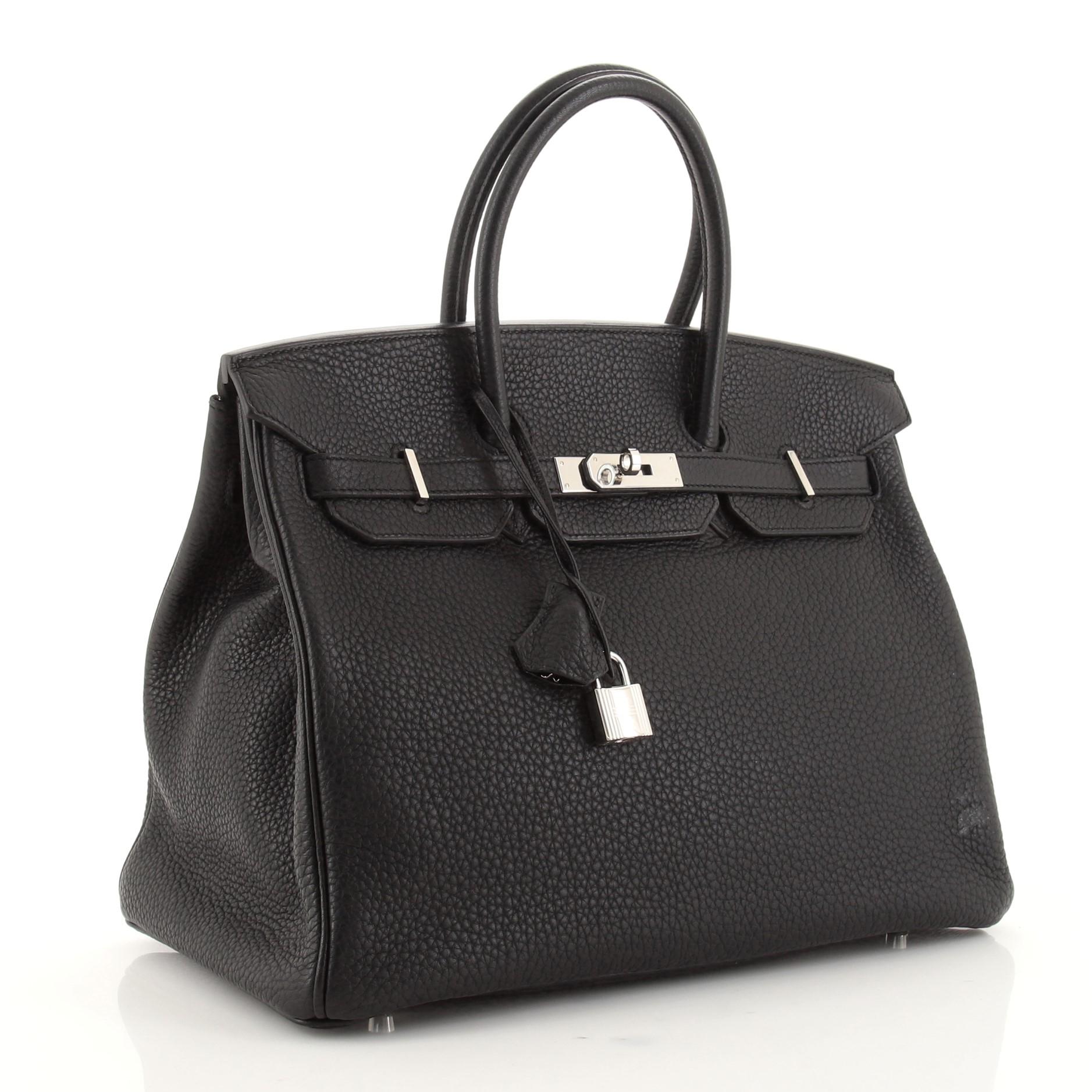 Black Hermes Birkin Handbag Noir Clemence with Palladium Hardware 35