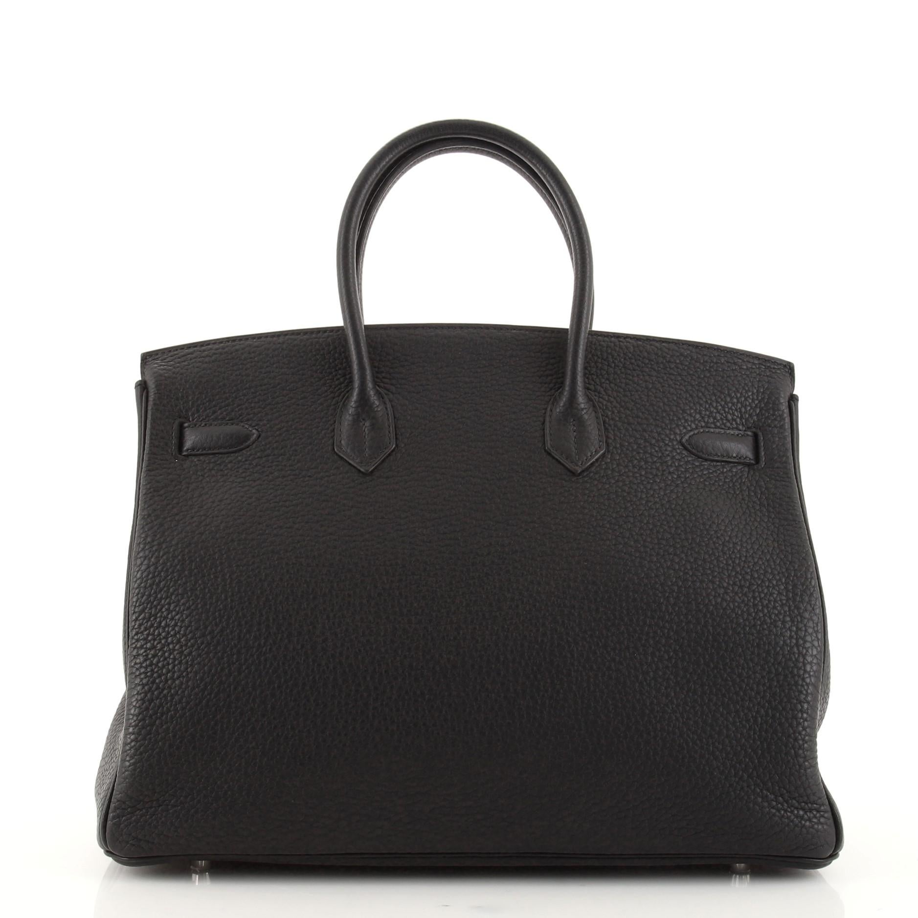 Hermes Birkin Handbag Noir Clemence with Palladium Hardware 35 In Good Condition In NY, NY