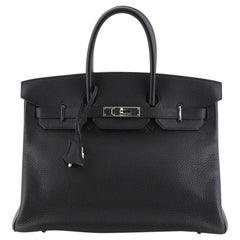 Hermes Birkin Handbag Noir Clemence With Palladium Hardware 35 