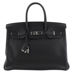 Hermes Birkin Handbag Noir Clemence with Palladium Hardware 35