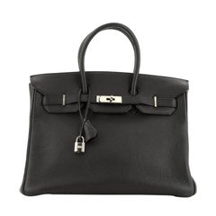 Hermes Birkin Handbag Noir Clemence With Palladium Hardware 35 