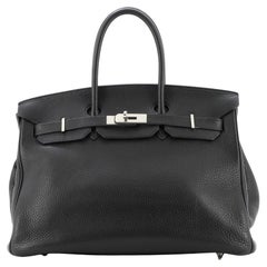 Hermes Birkin Handbag Noir Clemence with Palladium Hardware 35