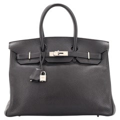 Hermes Birkin Handbag Noir Clemence with Palladium Hardware 35