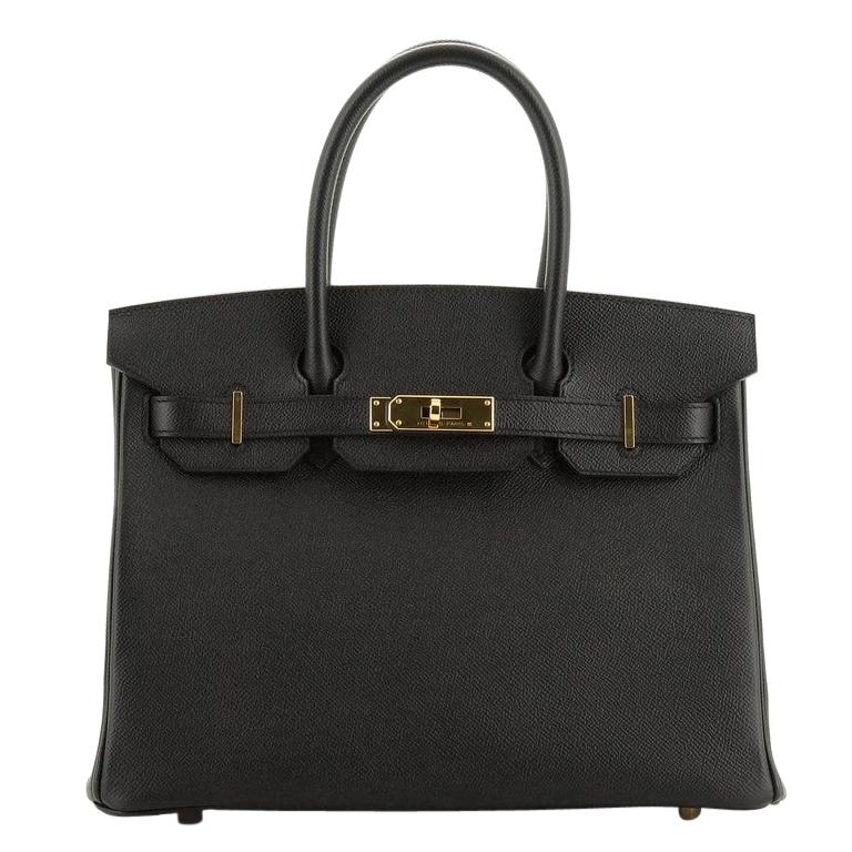 Hermes Birkin Handbag Noir Epsom With Gold Hardware 30 