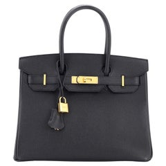 Hermes Birkin Handbag Noir Epsom with Gold Hardware 30