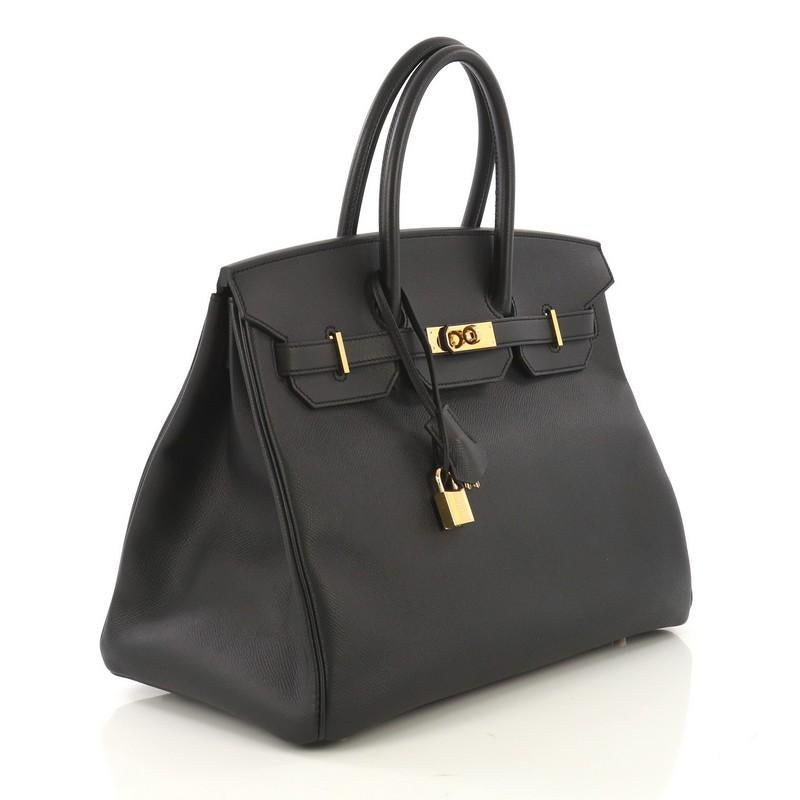 Black Hermes Birkin Handbag Noir Epsom with Gold Hardware 35