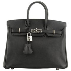 Hermes Birkin Handbag Noir Epsom with Palladium Hardware 25