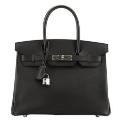 Hermes Birkin Handbag Noir Epsom With Palladium Hardware 30 