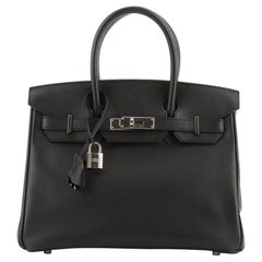 Hermes Birkin Handbag Noir Epsom with Palladium Hardware 30