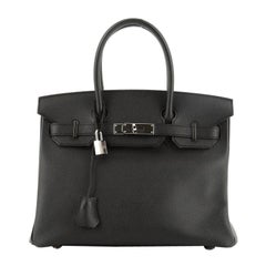 Hermes Birkin Handbag Noir Epsom with Palladium Hardware 30