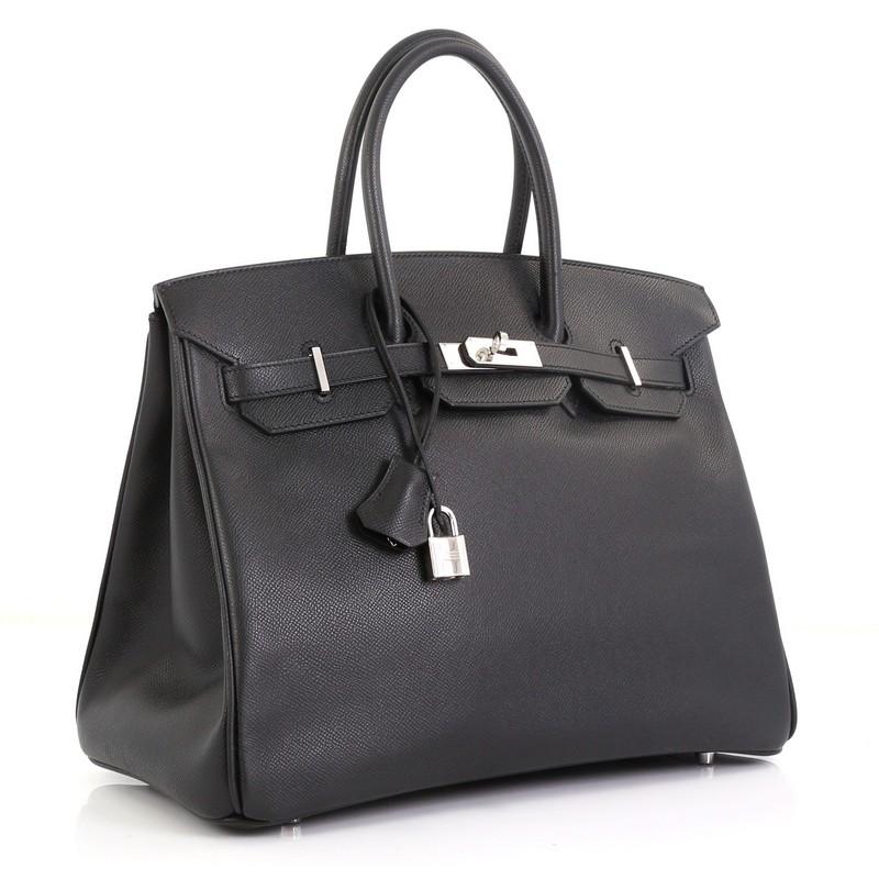 Black Hermes Birkin Handbag Noir Epsom with Palladium Hardware 35