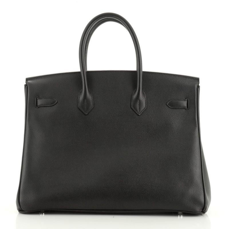 Black Hermes Birkin Handbag Noir Epsom With Palladium Hardware 35