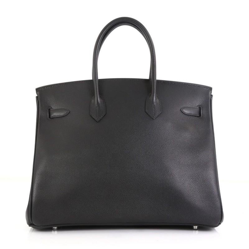 Hermes Birkin Handbag Noir Epsom with Palladium Hardware 35 In Good Condition In NY, NY