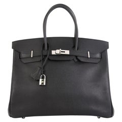 Hermes Birkin Handbag Noir Epsom with Palladium Hardware 35