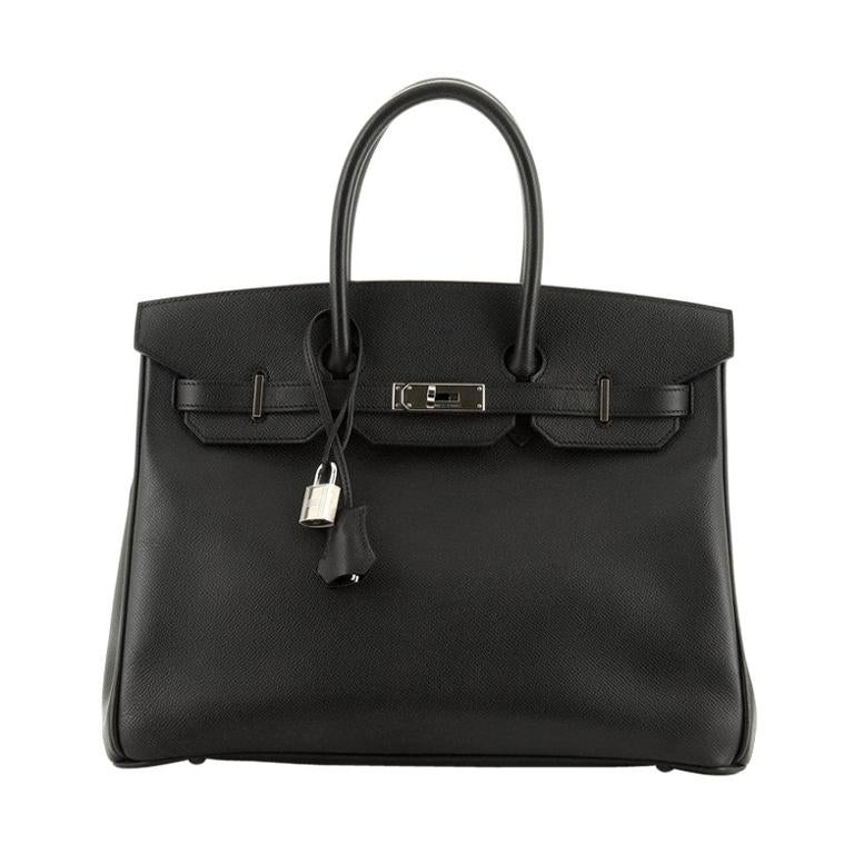 Hermes Birkin Handbag Noir Epsom With Palladium Hardware 35
