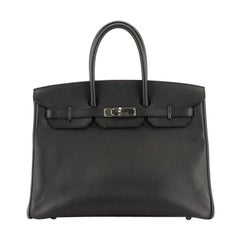 Hermes Birkin Handbag Noir Epsom With Palladium Hardware 35