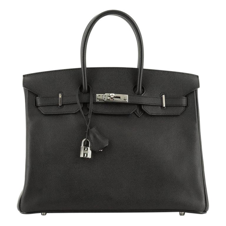Hermes Birkin Handbag Noir Epsom With Palladium Hardware 35