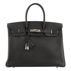 Hermes Birkin Handbag Noir Epsom With Palladium Hardware 35 